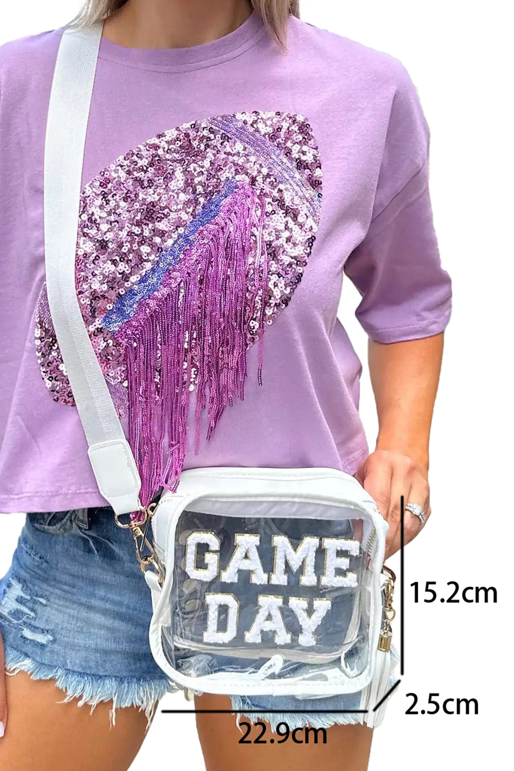 White Chenille GAME DAY Pattern Clear Shoulder Bag