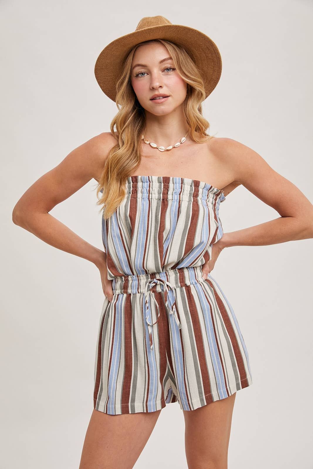 CORFU STRIPED SLEEVELESS SMOCKED TOP & SHORTS SET