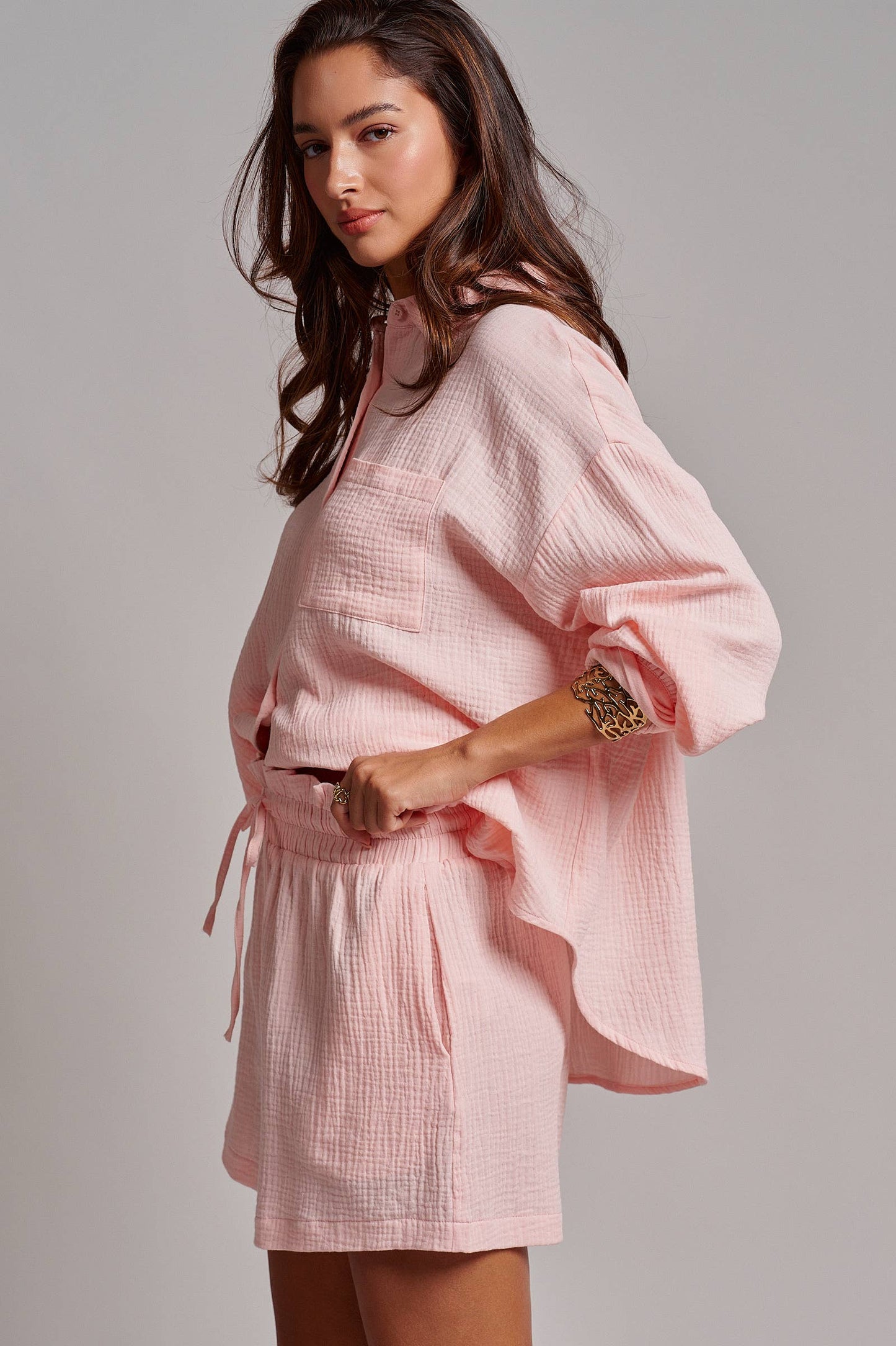 Crinkle Cotton Gauze Resort Button-Up Set