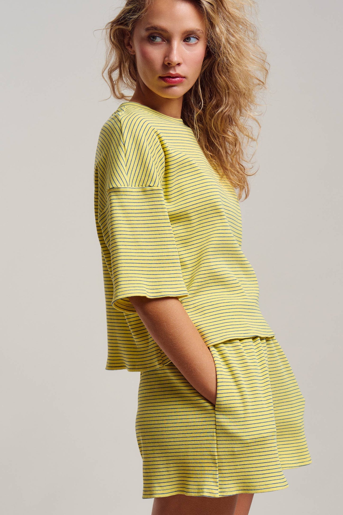 Striped Knit Two-Piece Lounge Set Boxy Tee