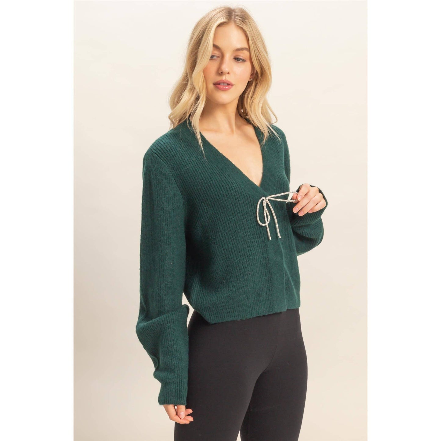 Sparkly Bow Embellished Cozy Cardigan