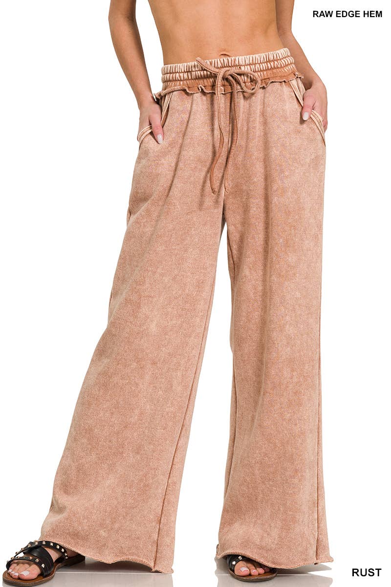 Acid Wash Fleece Sweatpants With Pockets