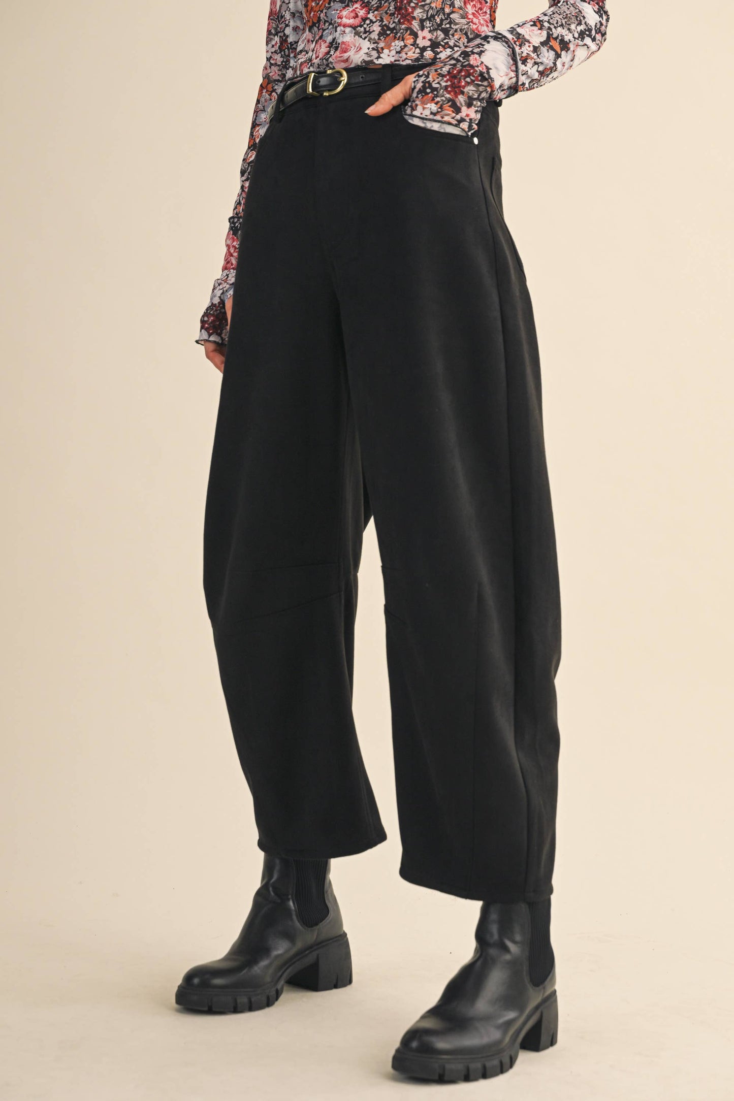 SUEDE BARREL PANTS