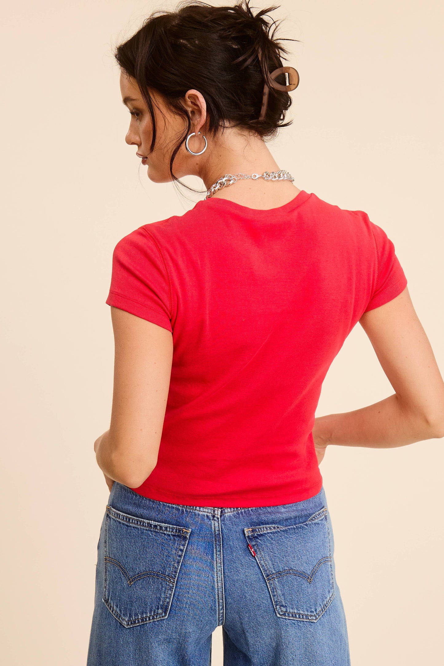 Basic Soft Solid-knit Short Sleeve Baby Tee Top