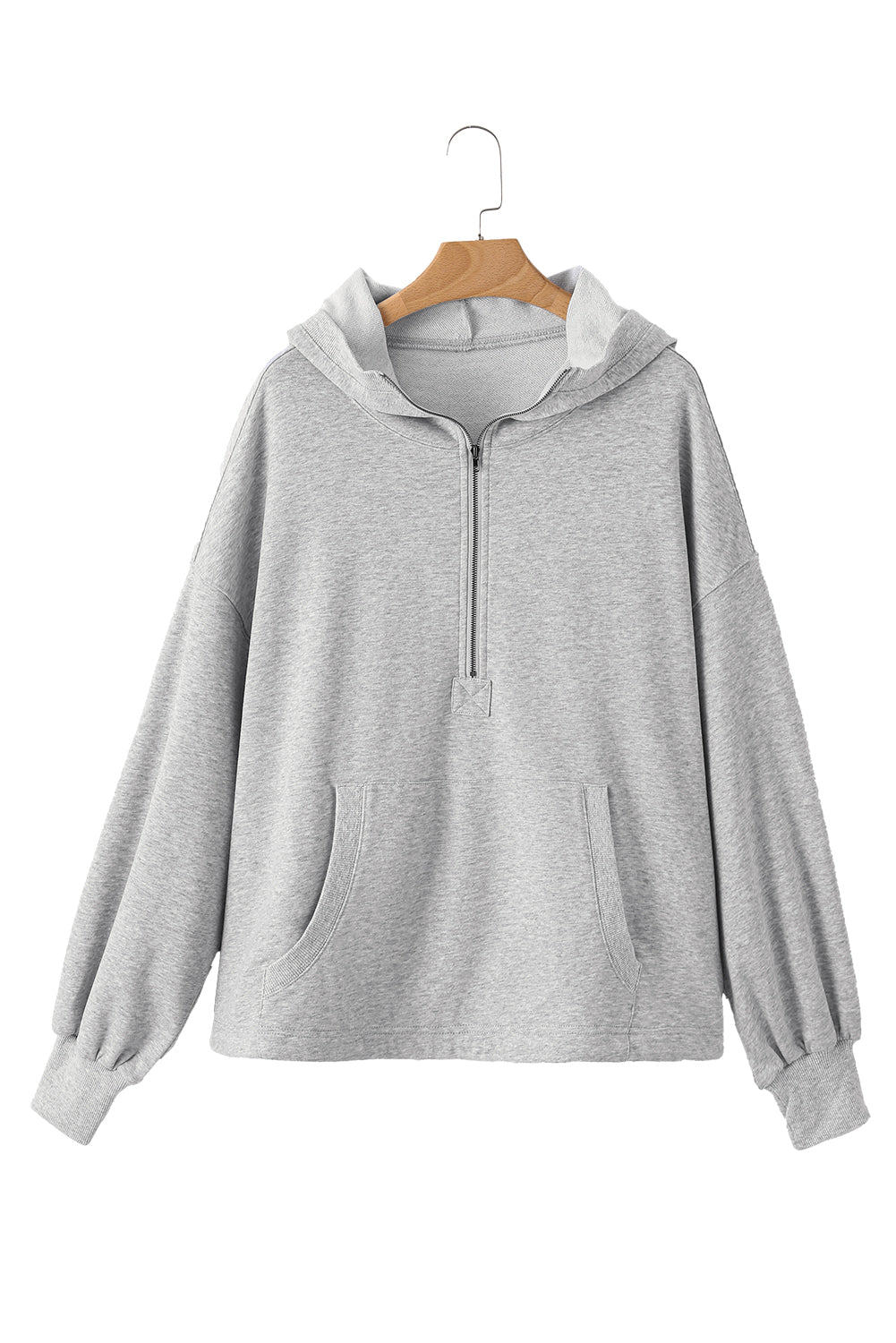 Parchment Kangaroo Pocket Half Zipper Oversized Hoodie