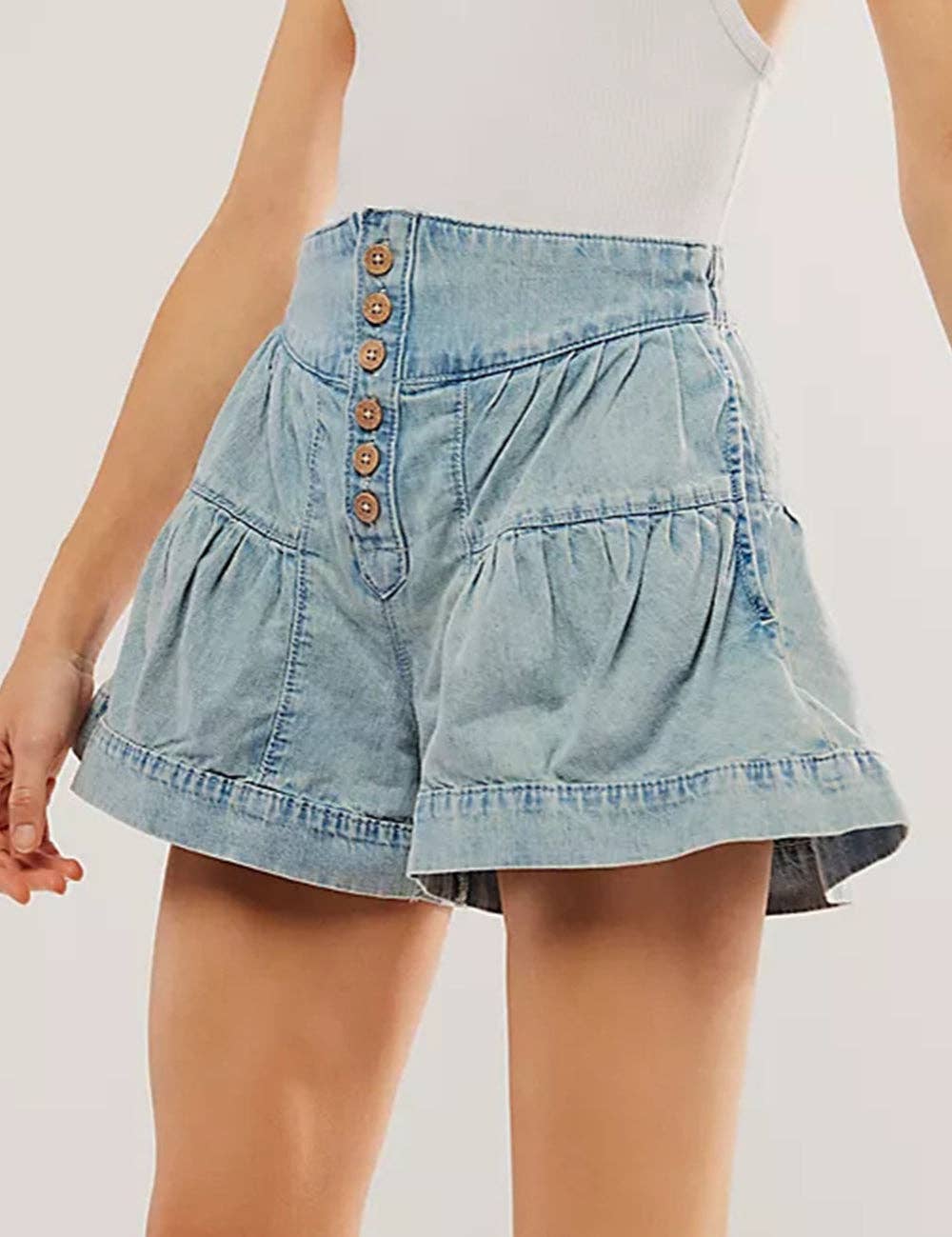 Ladies Solid Color Cotton Denim Shorts SKS408