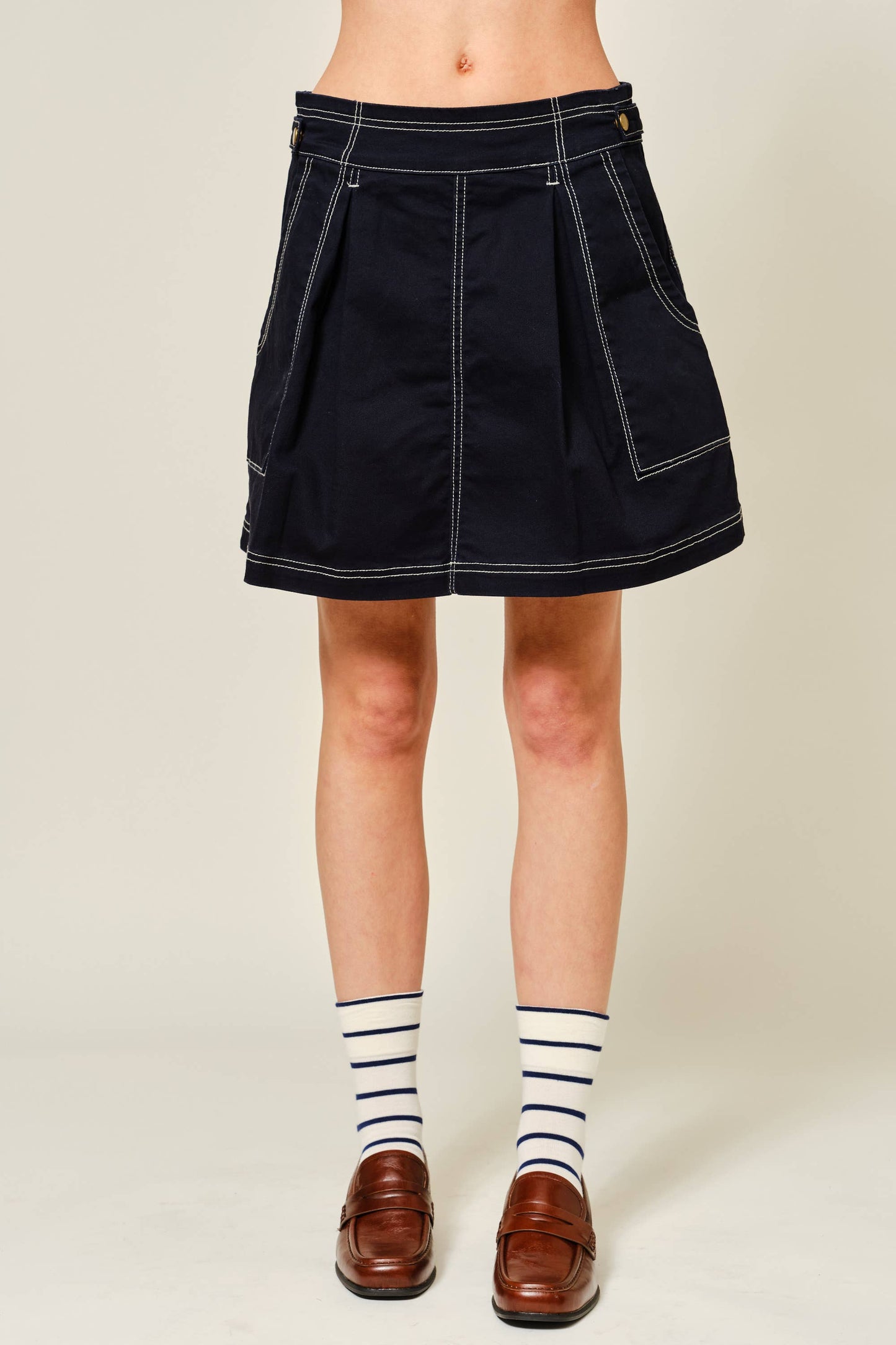 SUPER STRETCH STITCHES DETAIL A LINE COTTON SKIRT