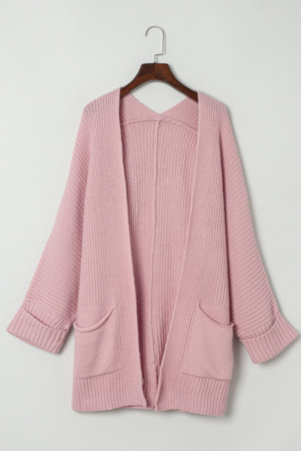 Black Batwing Sleeve Pocket Oversized Cable Knit Cardigan