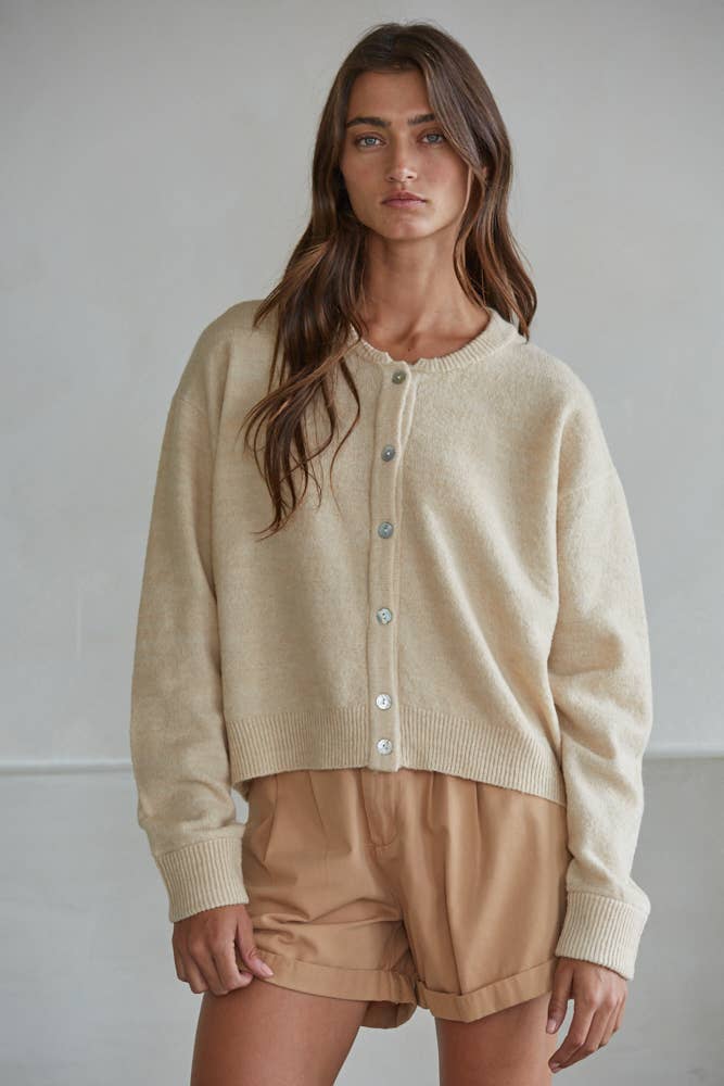 Knit Polyester Acrylic Sweater Crew Neck Cardigan