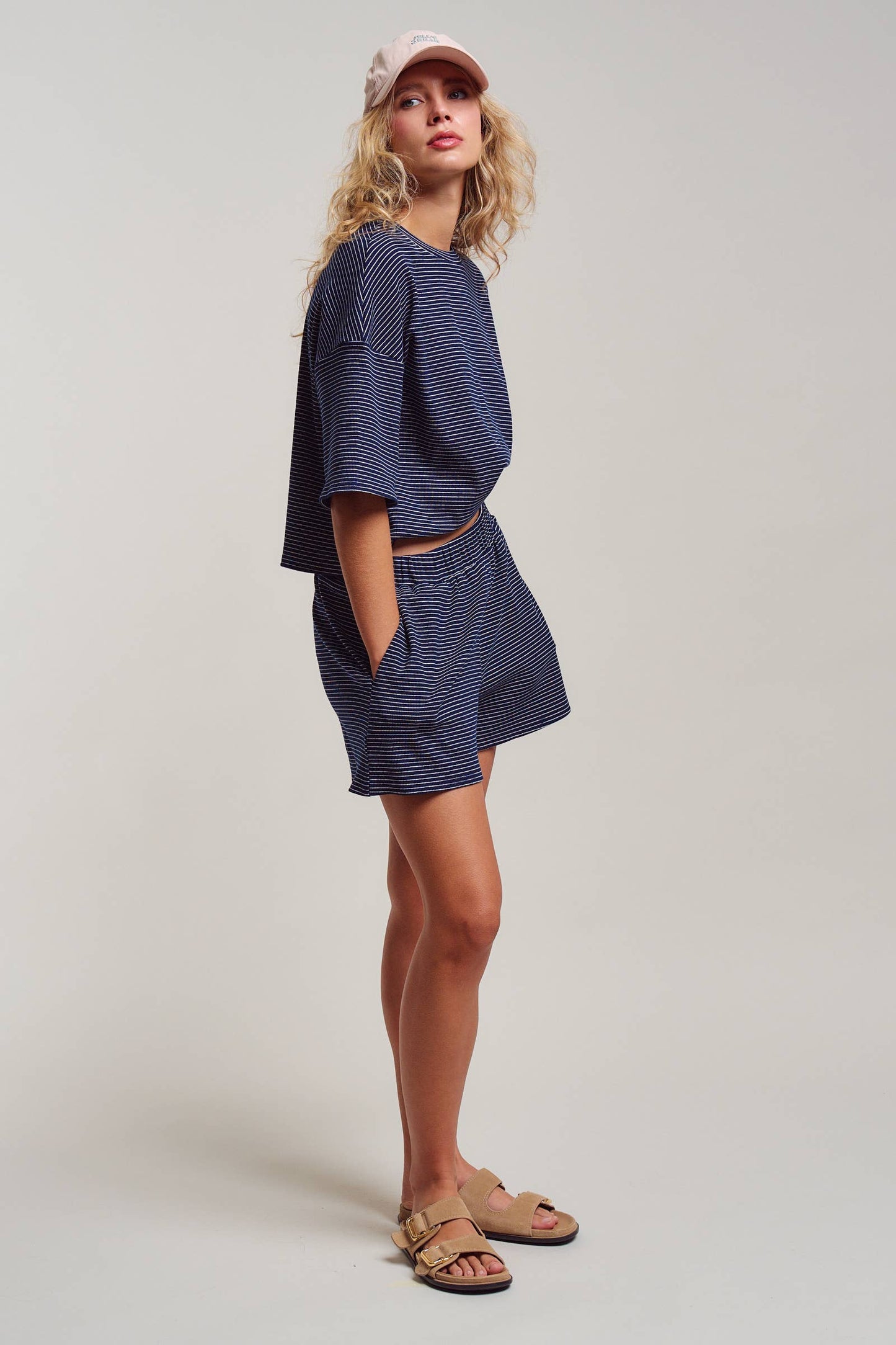 Striped Knit Two-Piece Lounge Set Boxy Tee