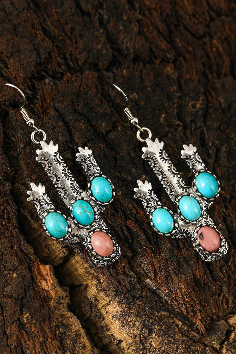 Light Blue Turquoise Decor Cactus Drop Earrings