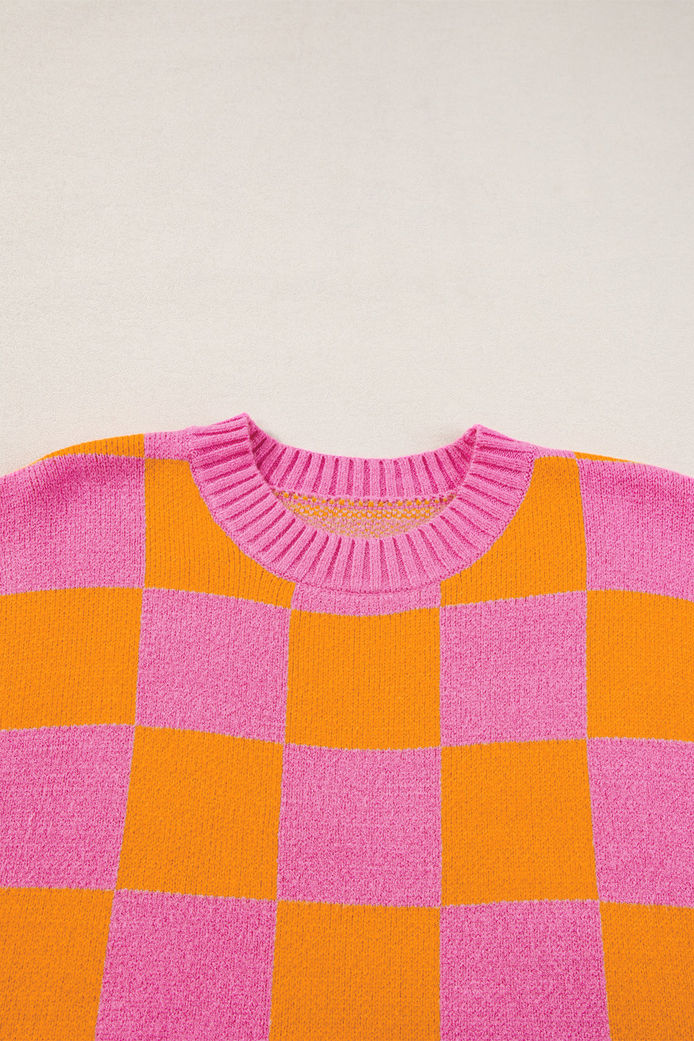 Wholesale Strawberry Pink Colorblock Plaid Knit Dolman Tee