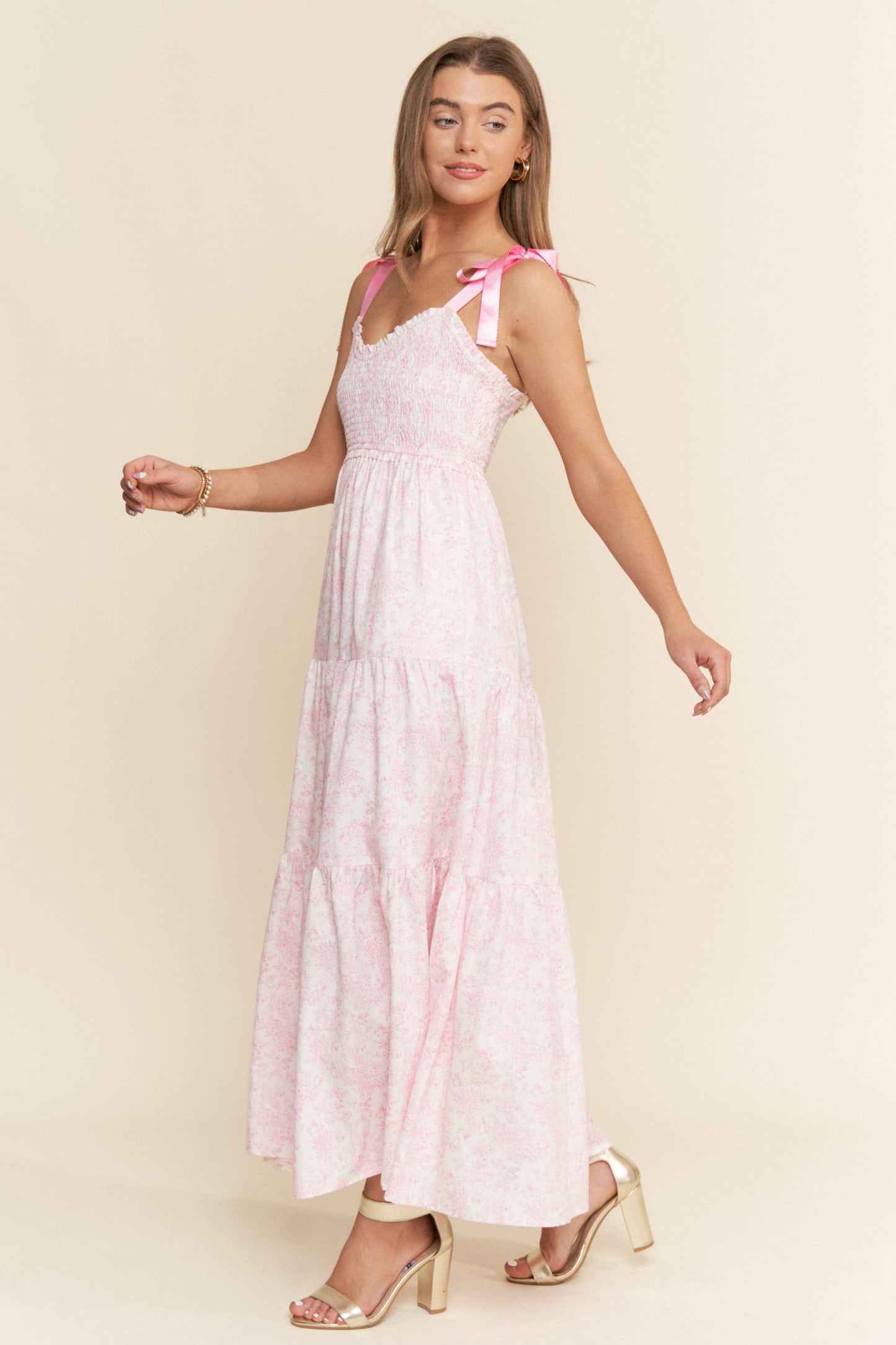 Empire Neck Line Floral Tiered Maxi Dress