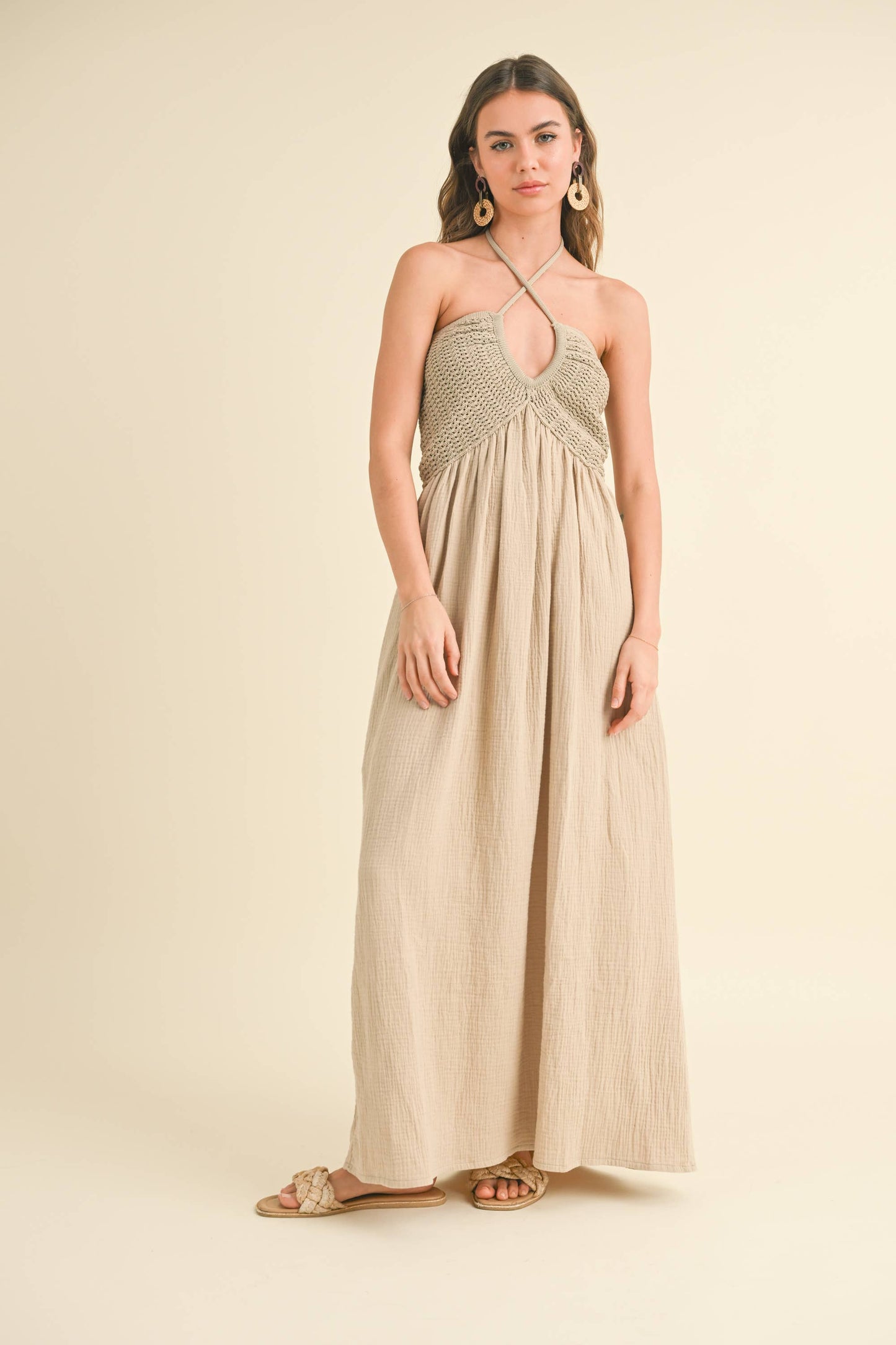 WASHED GAUZE WITH CROCHET TOP CONTRAST DRESS