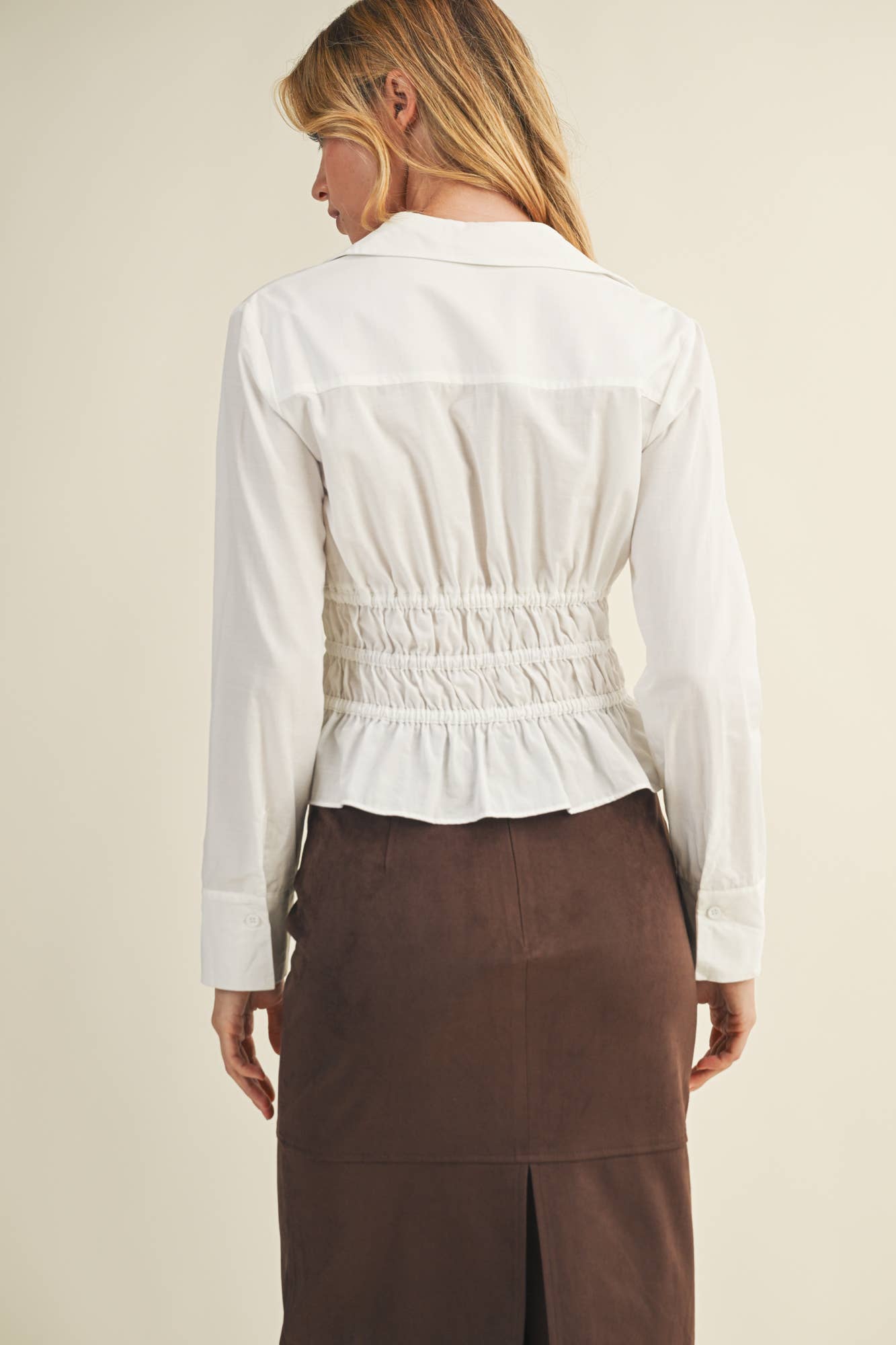 ELASTIC WAIST TIE CLOSURE SHIRT TOP