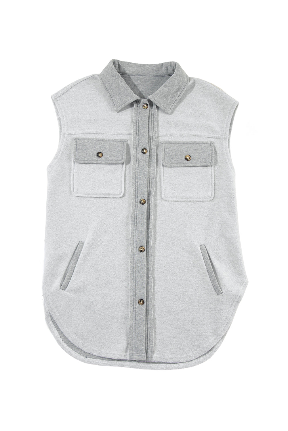 Light Grey Flap Pocket Button Front Patchwork Jacket Vest