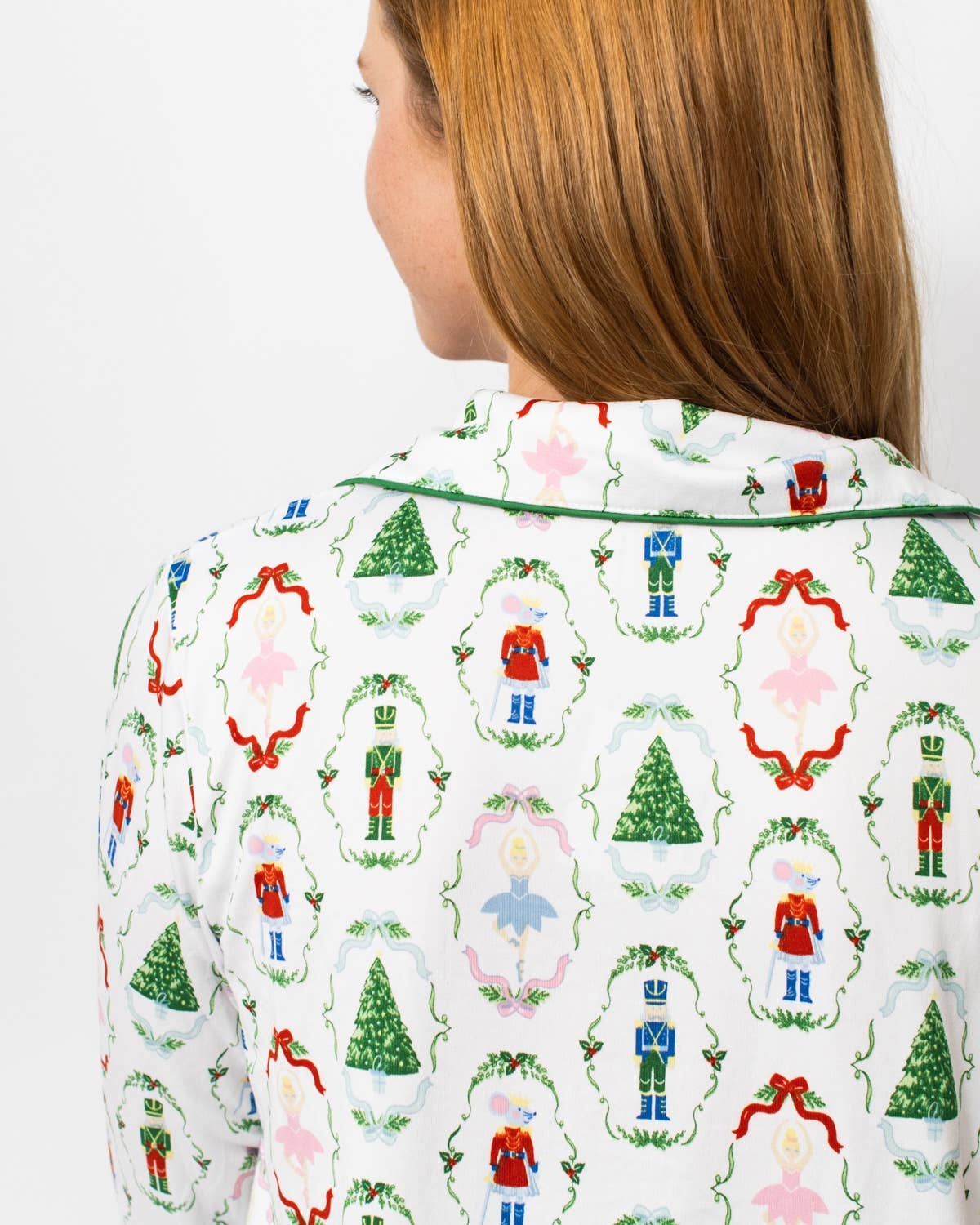 Nutcracker Waltz Long Sleeve Button Up Sleep Shirt and Shorts  White/Multi