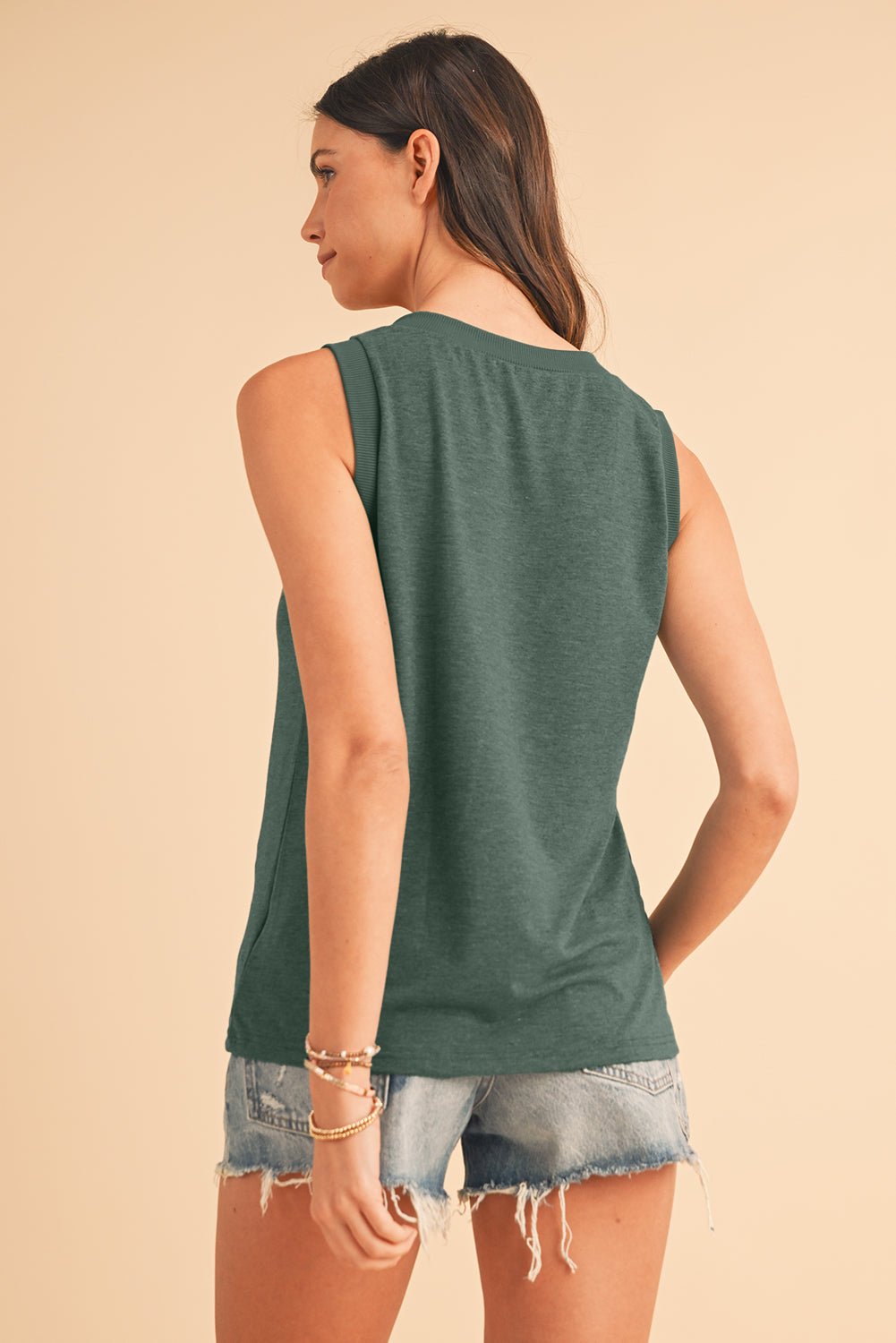 Gray Contrast Trim V-Neck Loose Fit Tank Top