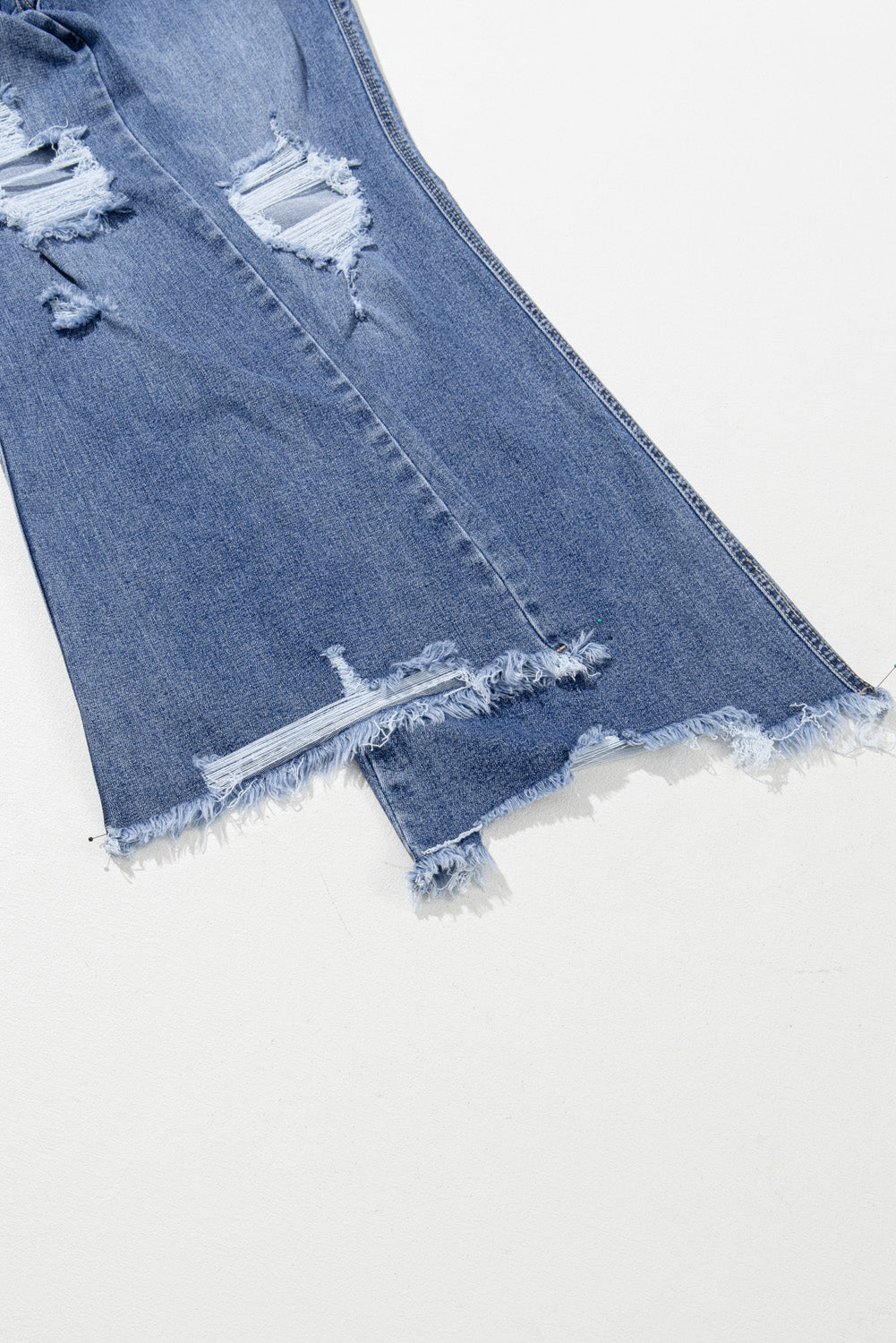 Dusk Blue High Rise Ripped Distressed Hem Flared Jeans