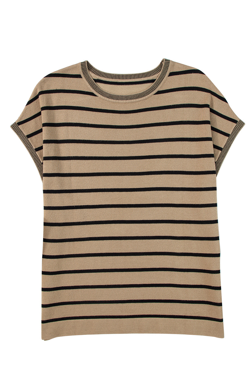 Khaki Stripe Knitted Dolman T Shirt