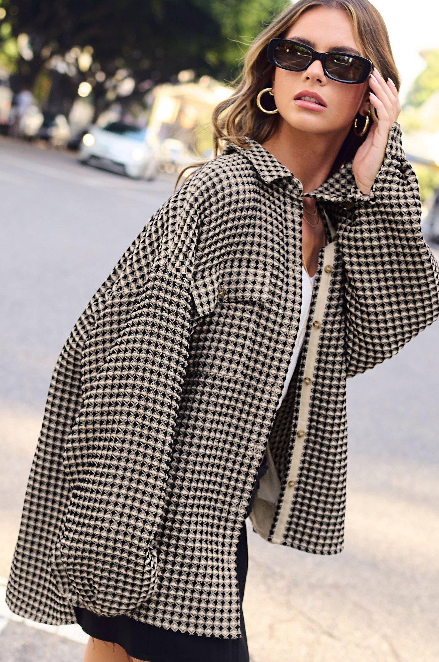 Unique Waffle Textured Oversized Button Down Shacket