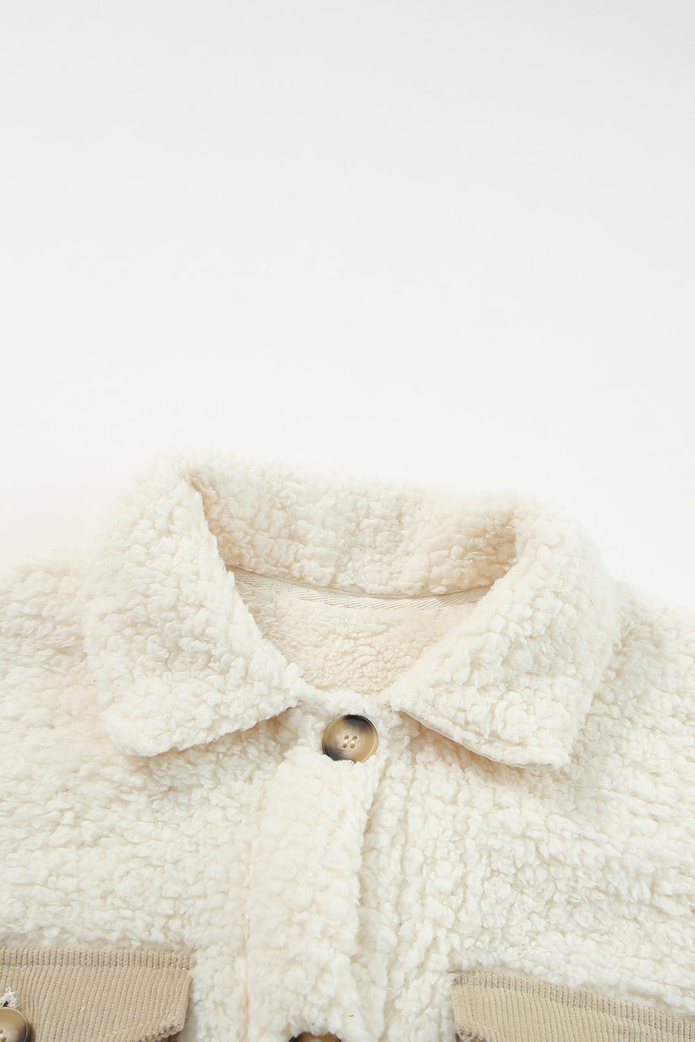 Khaki Contrast Flap Pocket Single Breasted Teddy Coat