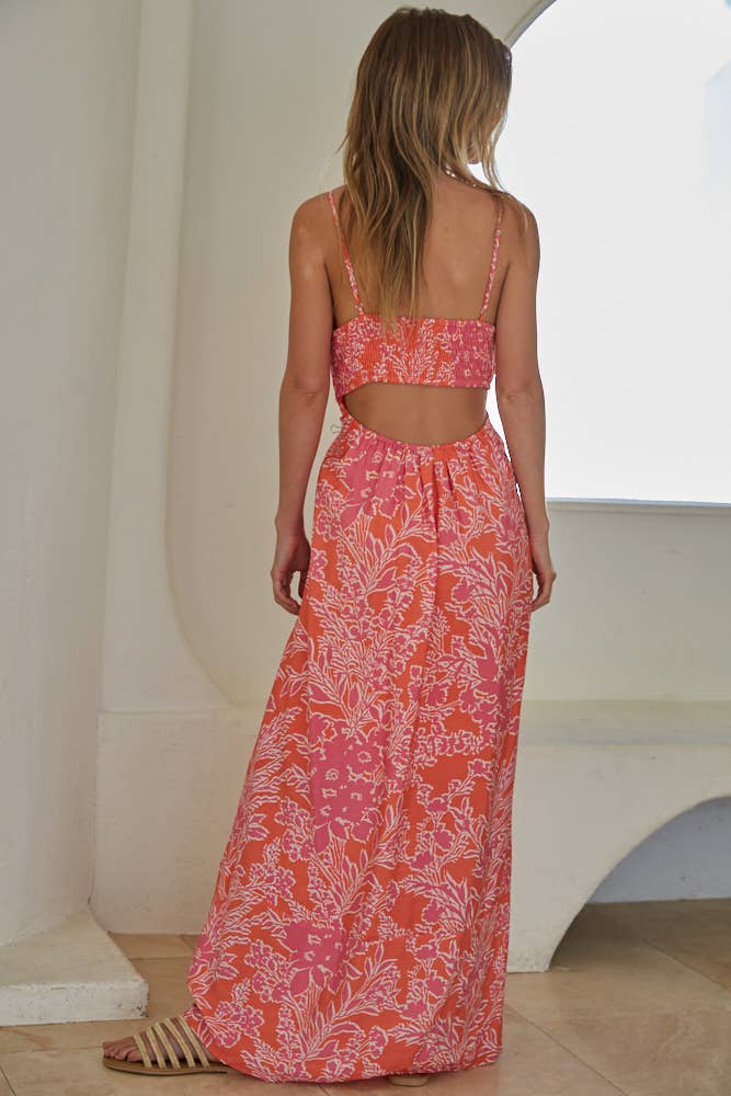 Woven Rayon Nylon Floral Print Flare Maxi Dress