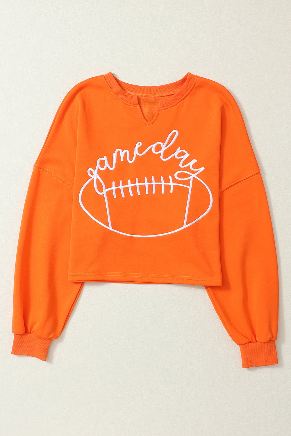 Bright White Game Day Lettering Rugby Notched Neck Cropped Sweatshirt