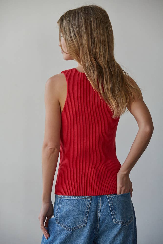 Knit Sweater Cotton Acrylic Ribbed Sleeveless Top