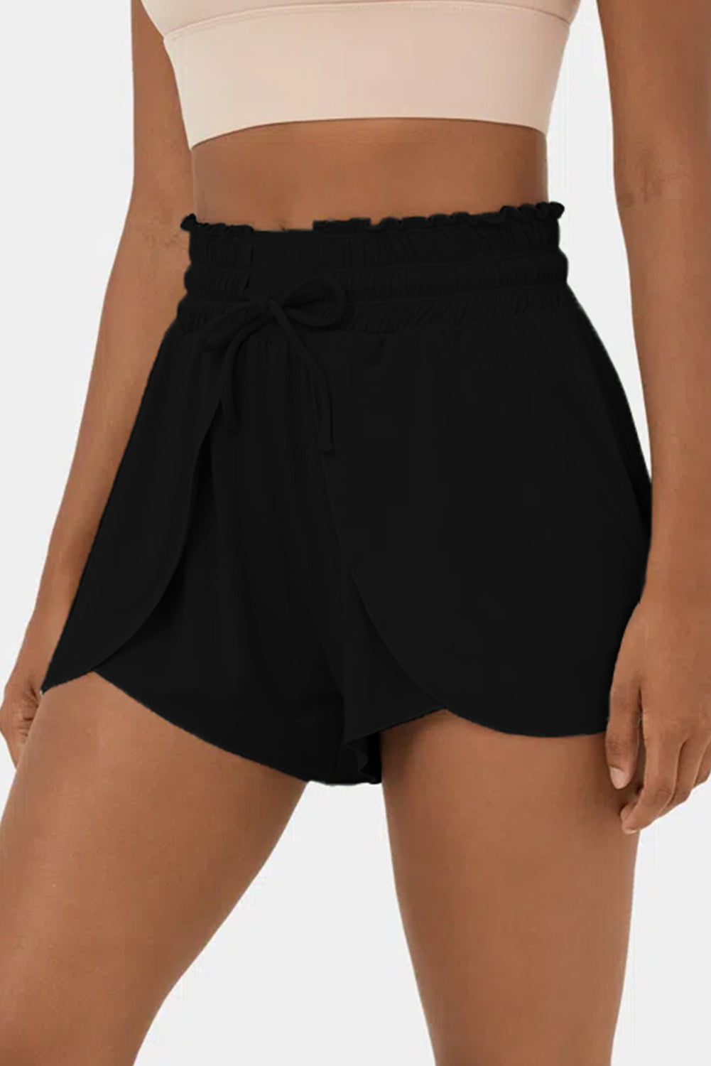 Dark Grey Frill High Waist Petal Wrap Swim Shorts