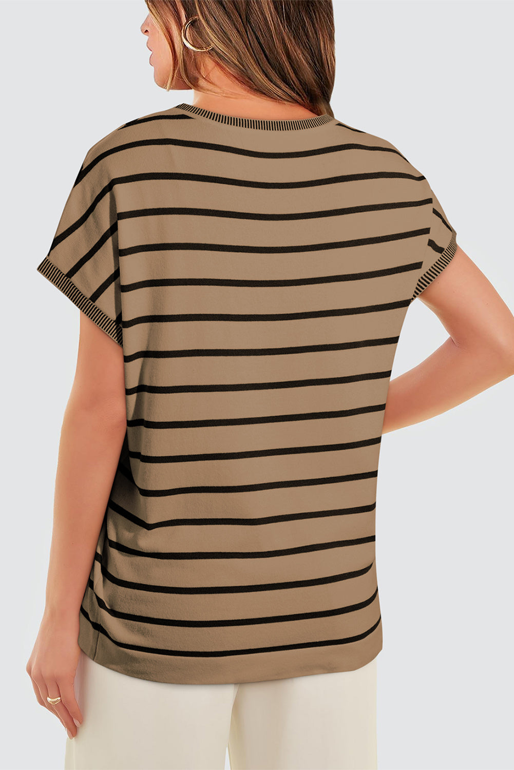 Khaki Stripe Knitted Dolman T Shirt