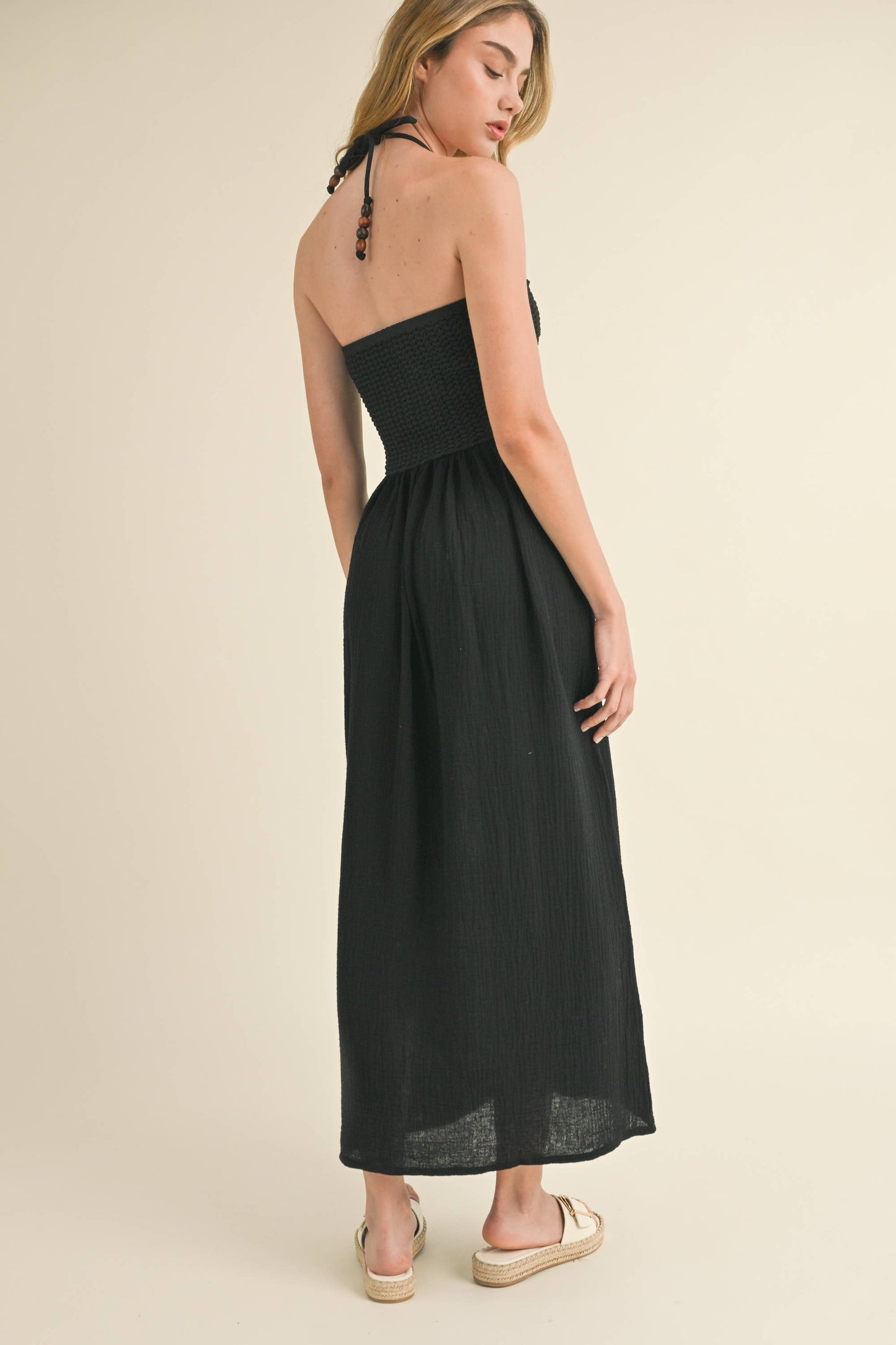 WASHED GAUZE WITH CROCHET TOP CONTRAST DRESS