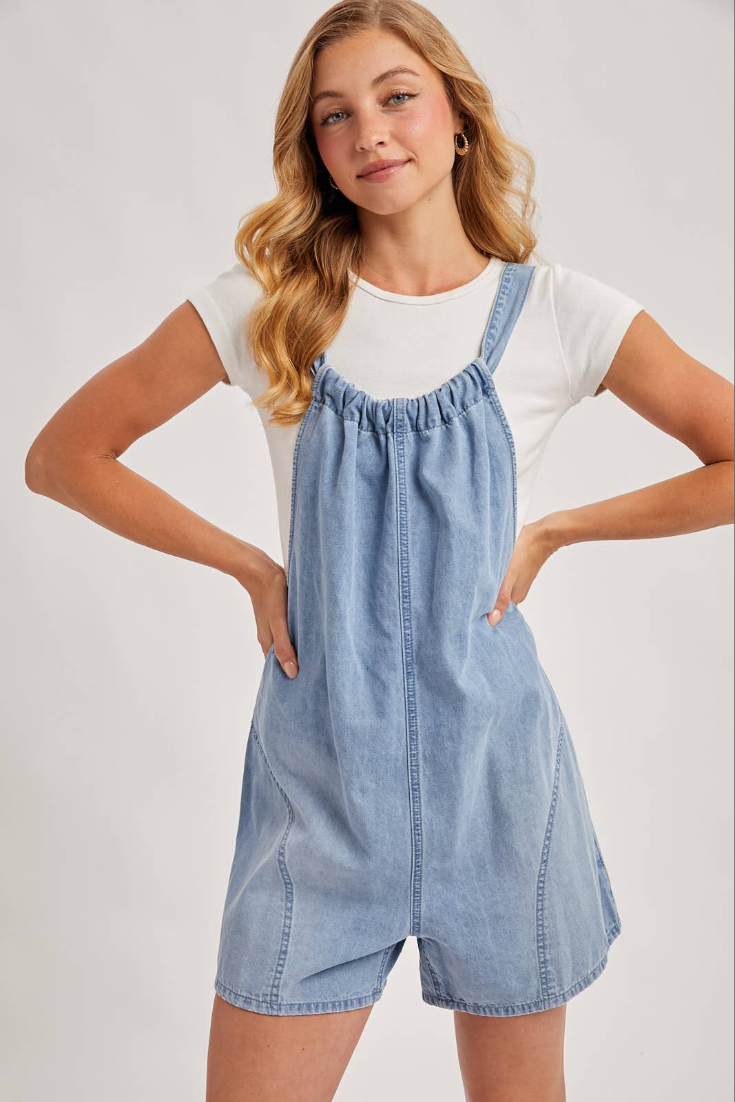 DENIM WASHED SHORTALLS ROMPER