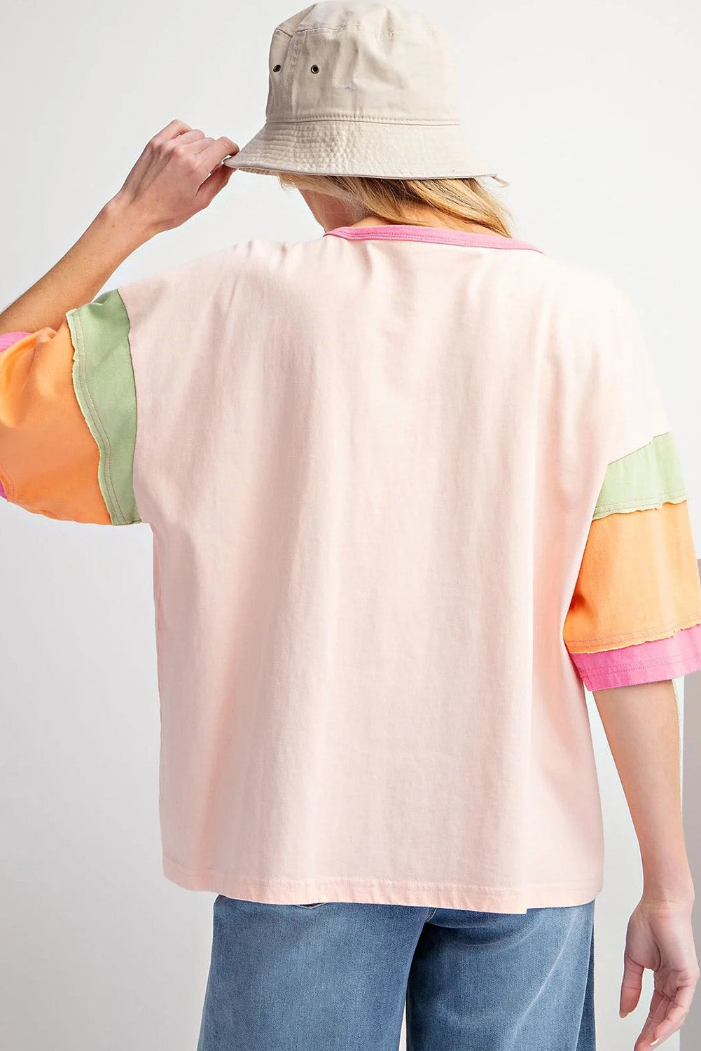 Pink Color Block VACAY Graphic Half Sleeve T Shirt