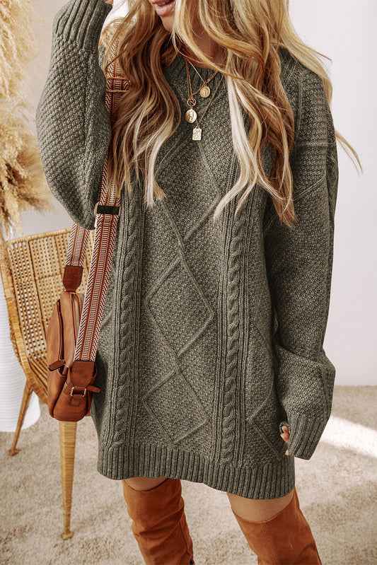 Black Twist Cable Knit Drop Shoulder Loose Fit Sweater Dress