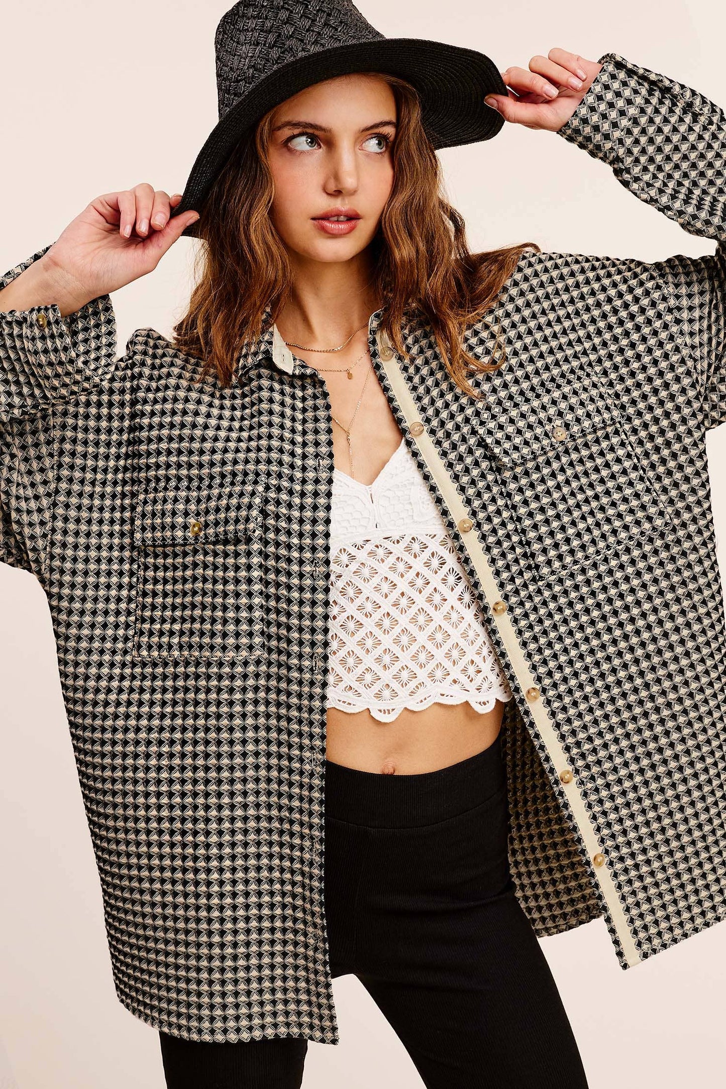 Unique Waffle Textured Oversized Button Down Shacket