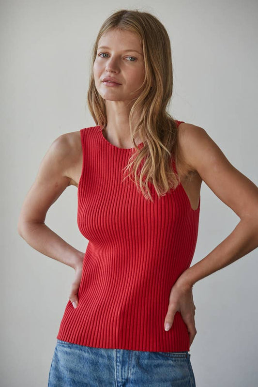 Knit Sweater Cotton Acrylic Ribbed Sleeveless Top