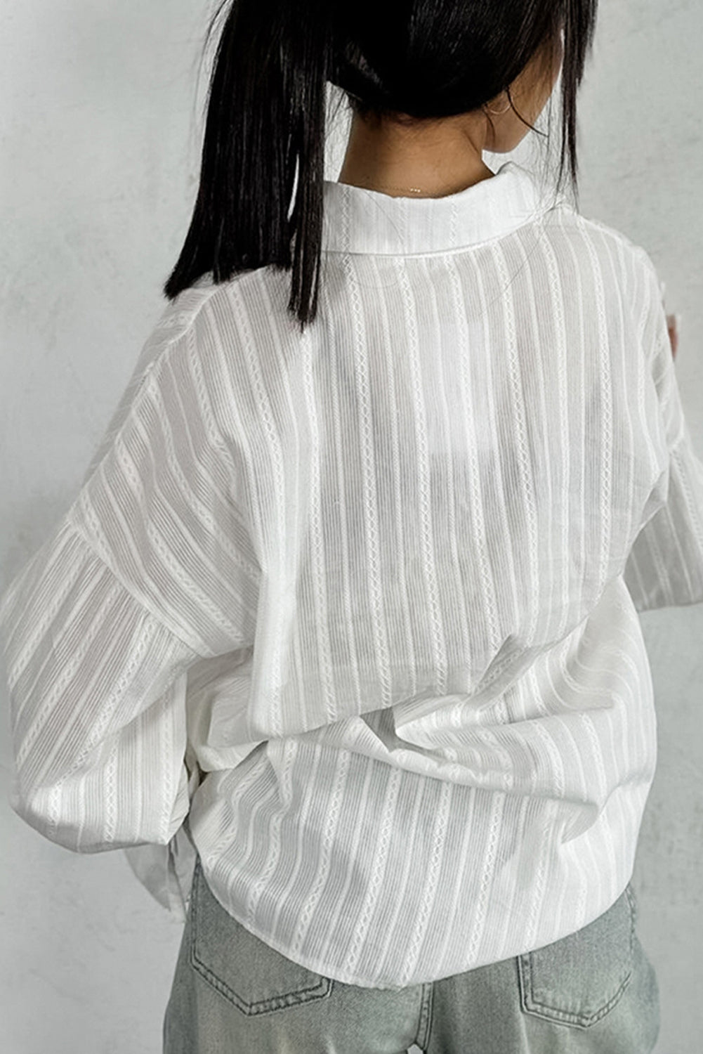 White Stripe Loose Flared Sleeve Shirt