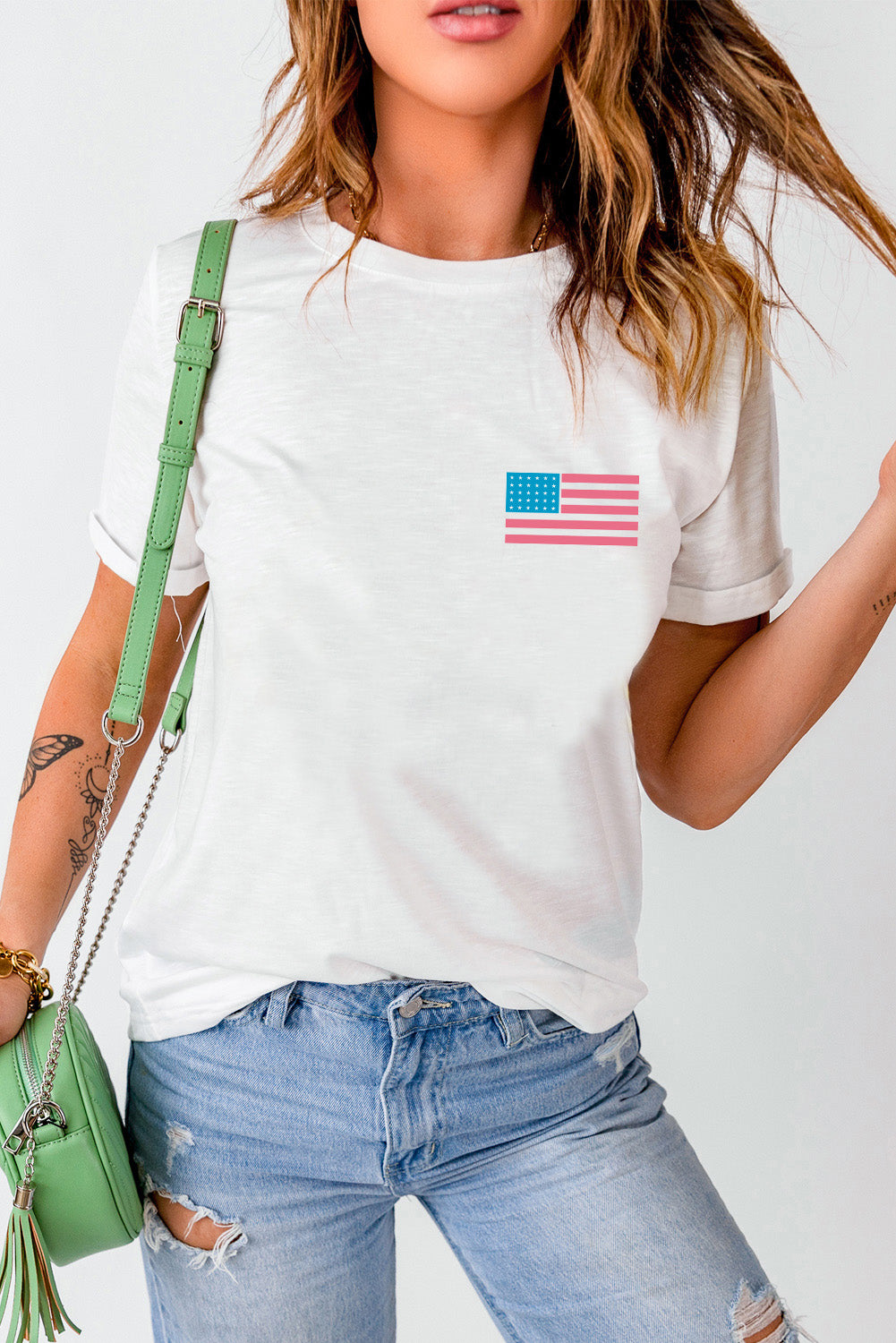 White Back American Flag LIVE FREE Graphic T Shirt