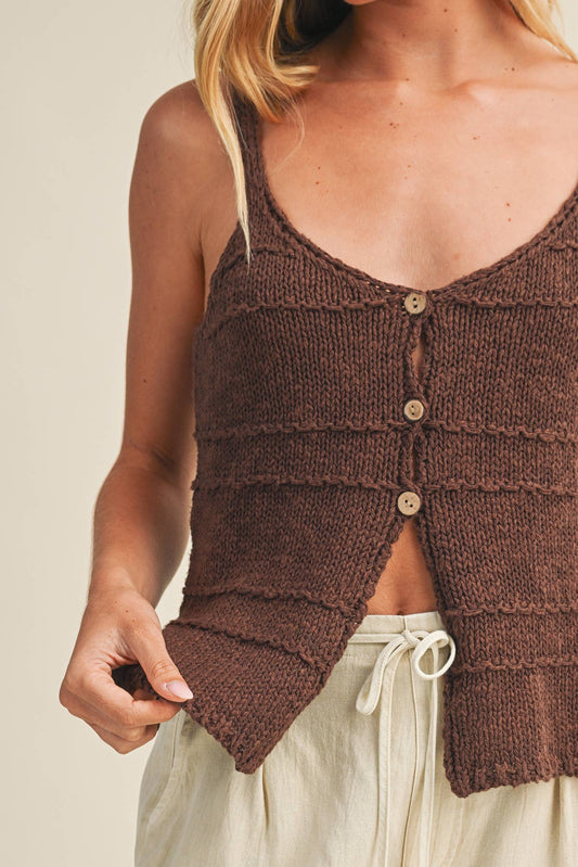 FRONT BUTTON CLOSURE SWEATER TANK TOP