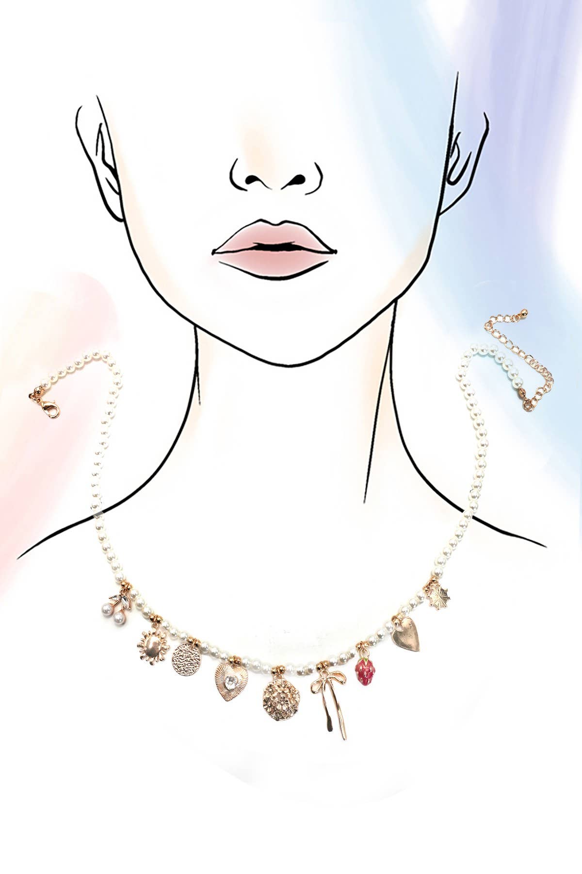 PEARL BEADED BOW STRAWBERRY CHERRY NECKLACE | 80N91511