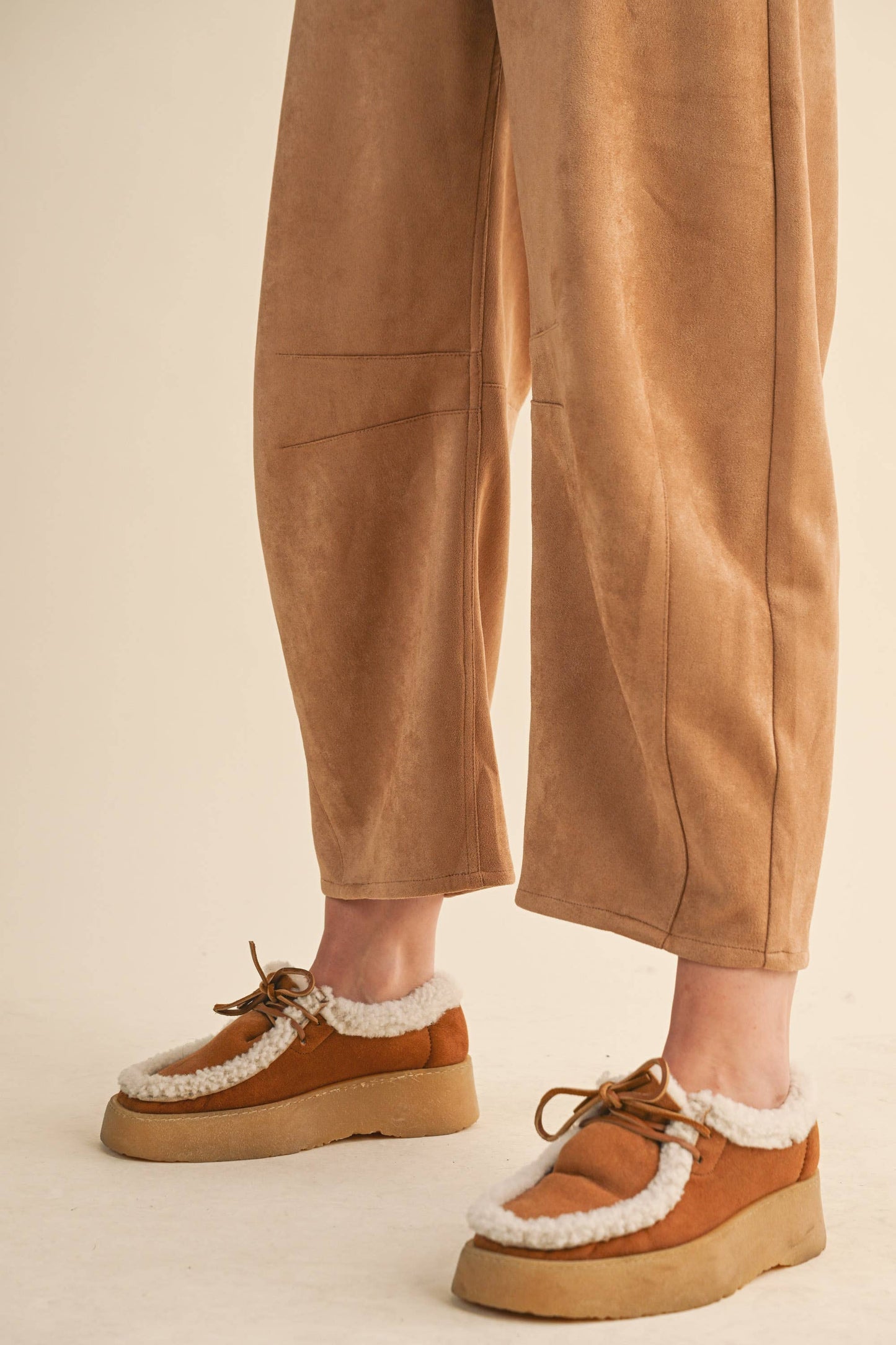 SUEDE BARREL PANTS