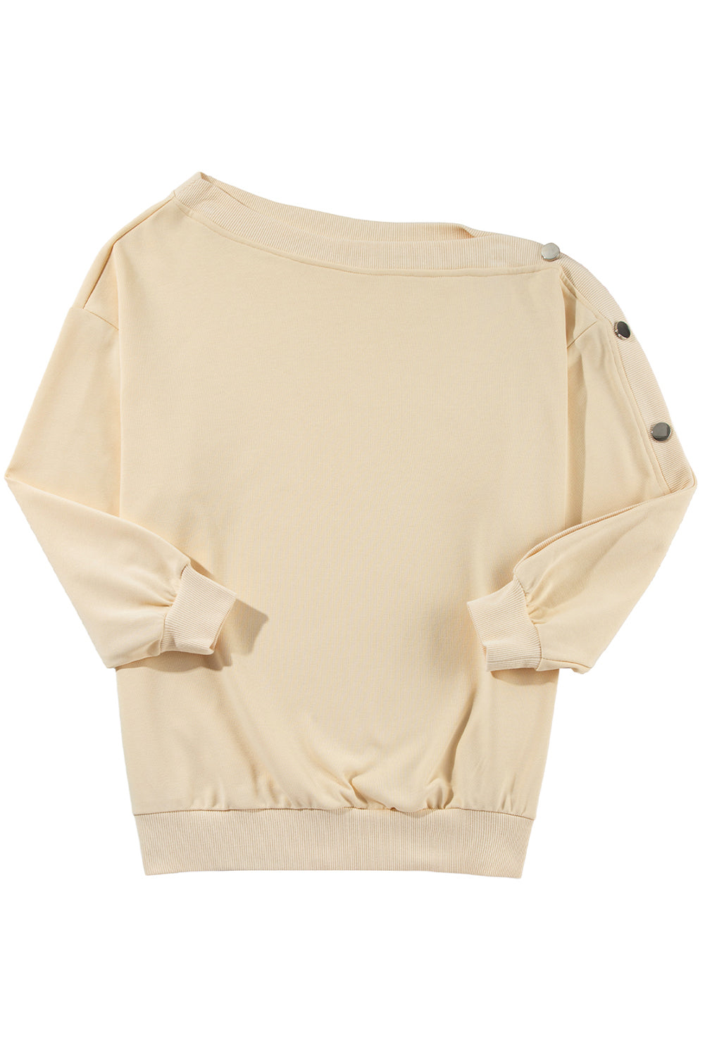 Beige Buttoned Sleeve Asymmetric Neck Oversized Sweatshirt