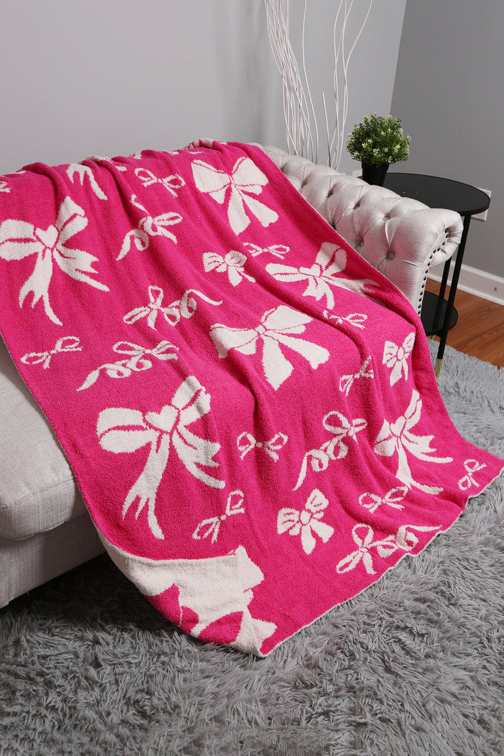 Rose Red 127*152cm Bow Printed Cozy Soft Throw Blanket