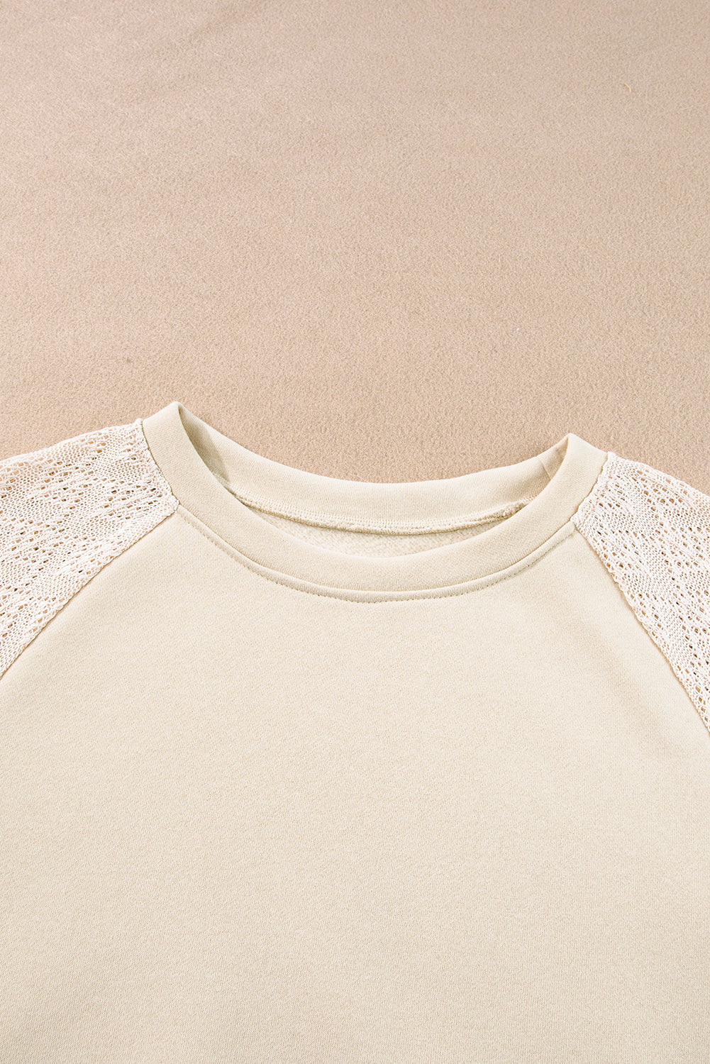 Parchment Eyelet Knit Patchwork Raglan Sleeve Sweatshirt