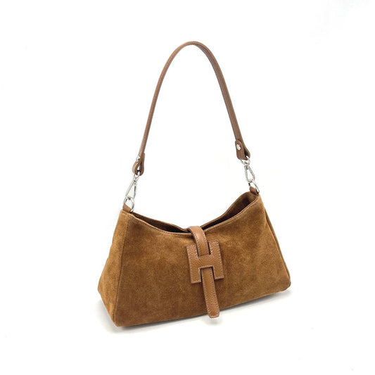 Suede leather shoulder bag, Made in Italy