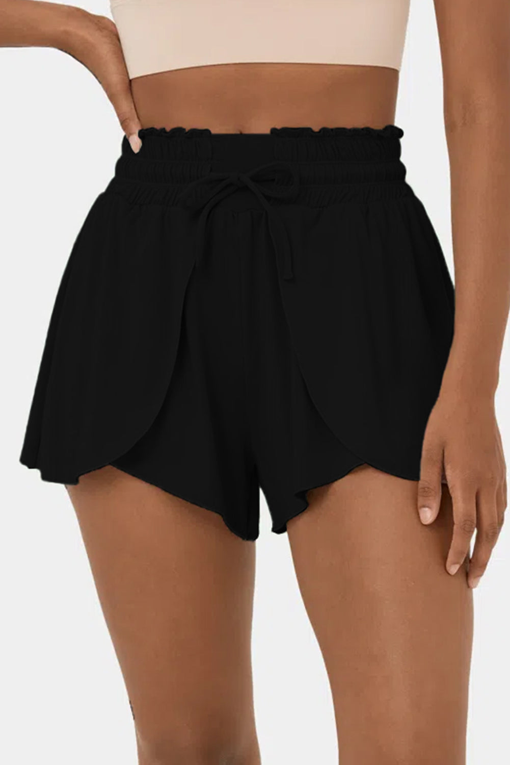 Dark Grey Frill High Waist Petal Wrap Swim Shorts