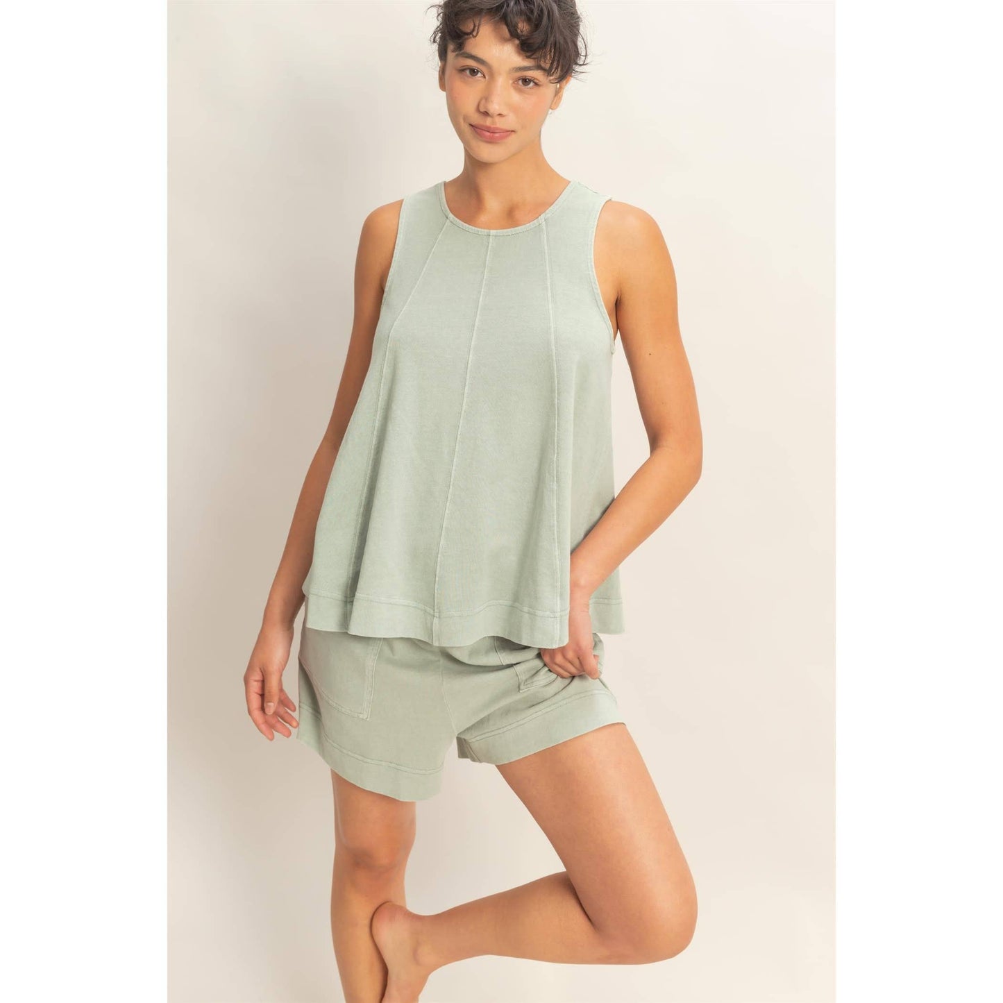 Sleeveless Round Neck Top & Shorts Set