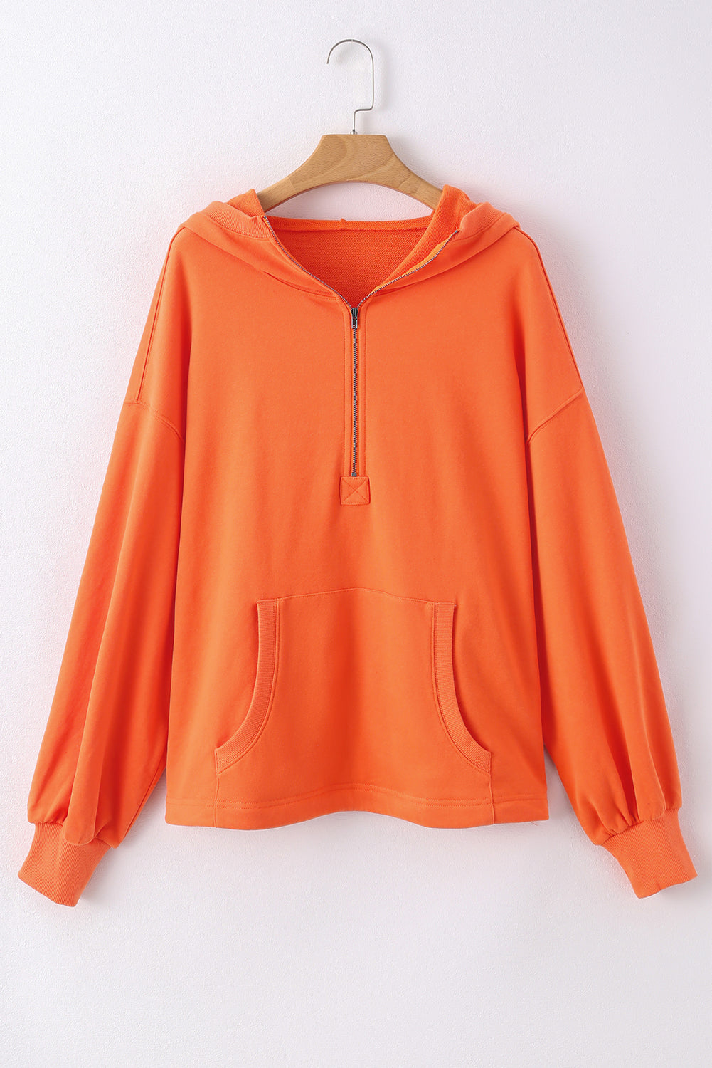 Parchment Kangaroo Pocket Half Zipper Oversized Hoodie