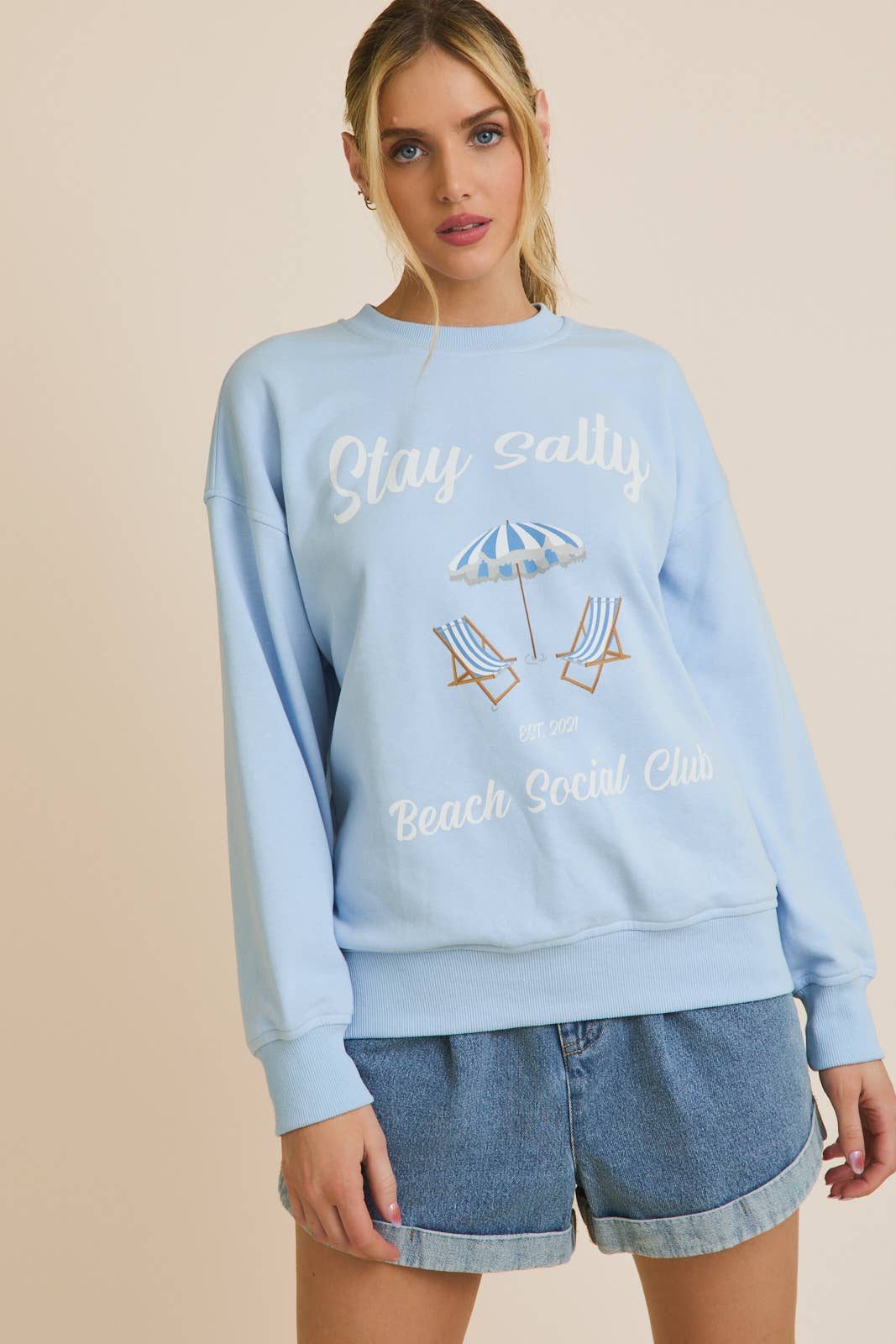 ROUND NECK LONG SLEEVE " STAY SALTY " SWEATSHIRT